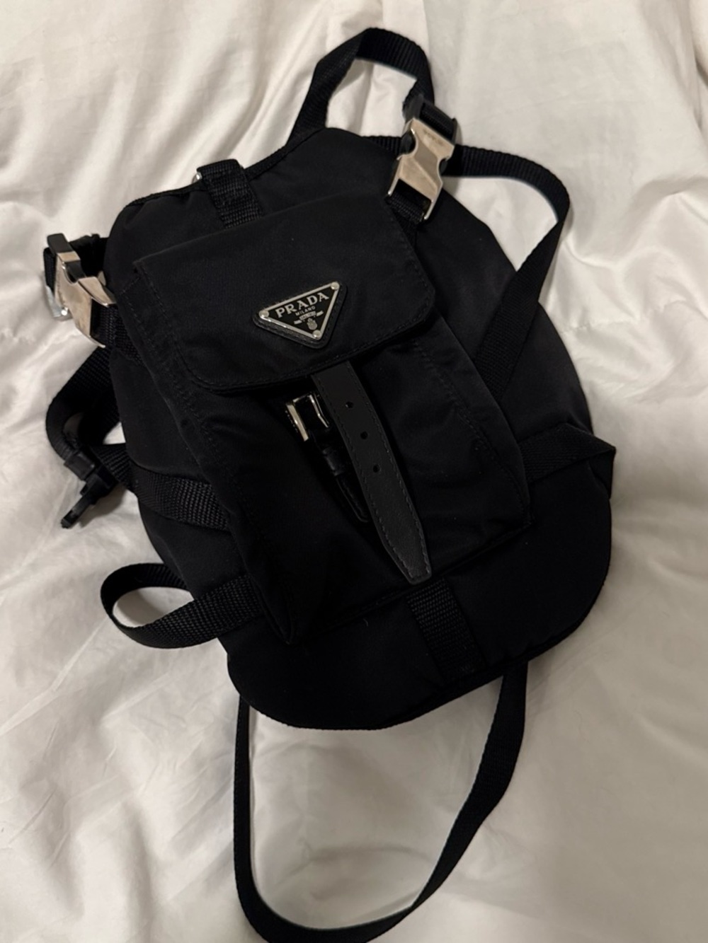 Prada Black Nylon Mini Backpack for pet with Silver Hardware